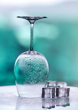 Upside-Down Wine Glass with Ice Cubes