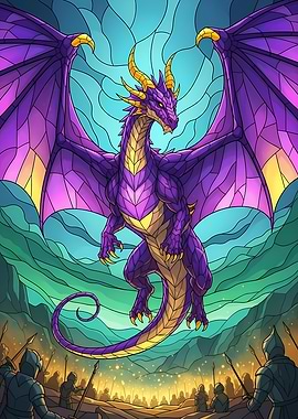 Purple Dragon and Knights Illustration