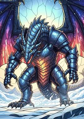 Armored Dragon in Snowy Landscape