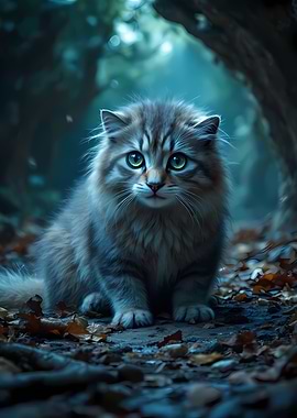 fantasy kitten with glowing eyes