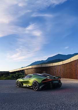 Green Supercar on Asphalt Road