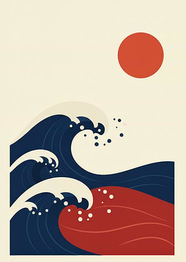 Japanese Wave Art with Rising Sun
