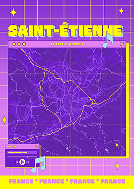 Saint-Étienne Map Retro Aesthetic