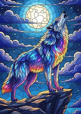 Wolf Howling at the Moon Art