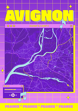 Avignon France Map Retro Aesthetic