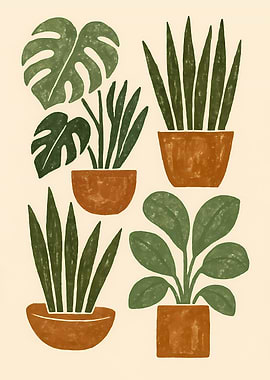 Abstract Houseplant Art, Modern Botanical Gallery Wall Decor