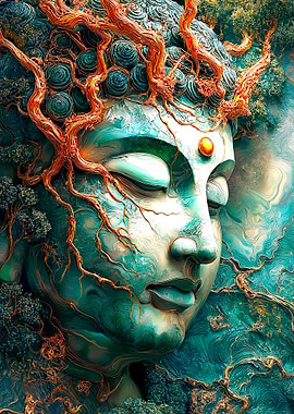 Turquoise Buddha with Tree Roots