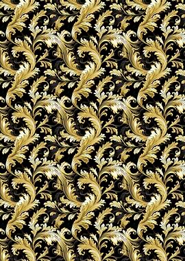 Golden Floral Baroque Pattern on Black
