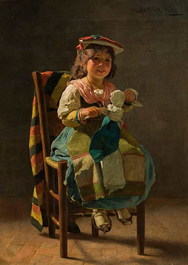 Young Girl with Doll Painting
