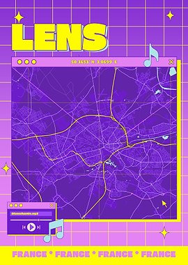 Lens, France Map Art