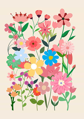 Colorful Floral Illustration on Beige Background