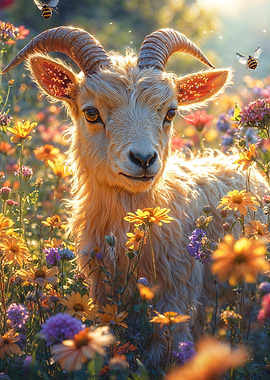 Goat in a flower field