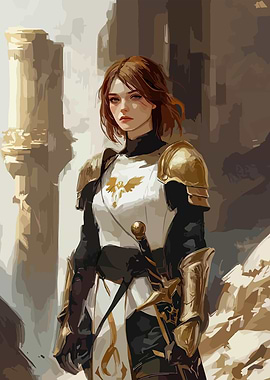Female Knight in Golden Armor
