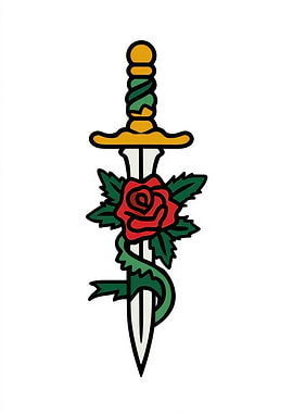 Dagger and Rose Tattoo Design