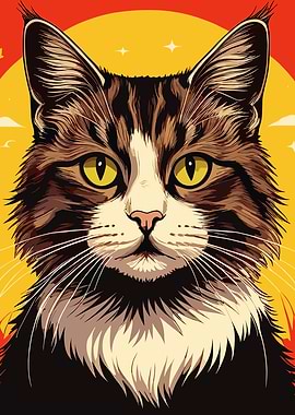 Stylized Cat Portrait with Warm Background