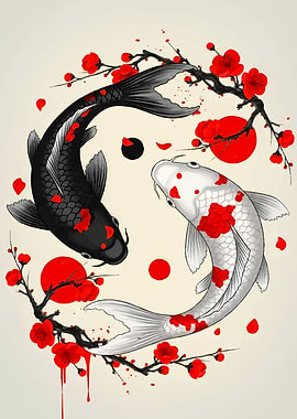 Yin Yang Koi Fish Sakura