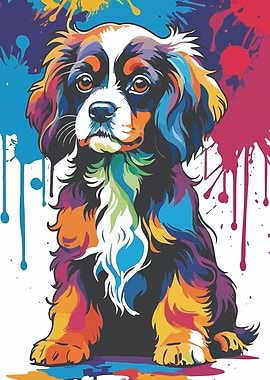 Colorful Cavalier King Charles Spaniel Portrait