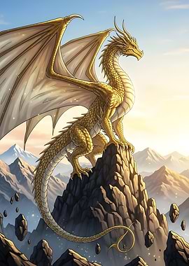 Golden Dragon on Mountain Peak