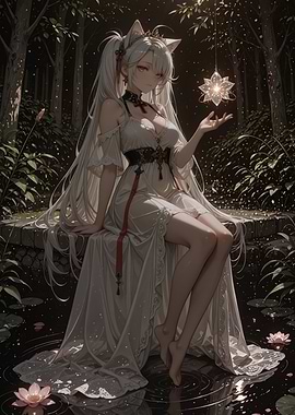 Anime Girl with Cat Ears in Forest