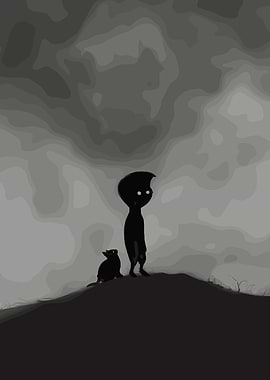 Monochrome Silhouette: Boy and Animal
