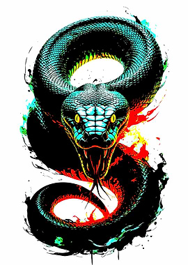 Coiled Snake with Open Mouth