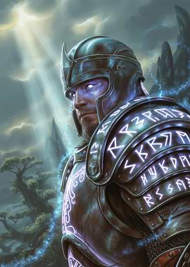 Runic Knight in Fantasy Landscape