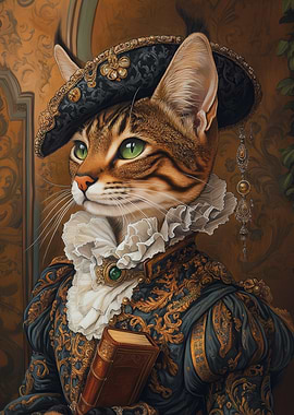 Regal Cat Portrait in Renaissance Style | Vintage Wall Decor