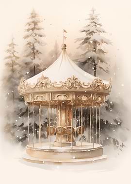 Carousel Snowy winter art
