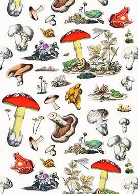 Mushroom Woodland Wildlife Botanical Pattern