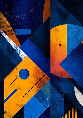 Abstract Geometric Shapes in Blue and Orange | Abstract geometric print