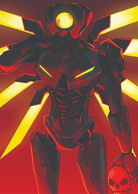 Red Robot with Skull