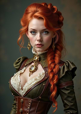 Red-haired woman in steampunk attire