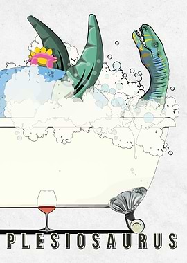 Plesiosaurus in Bathtub with Wine