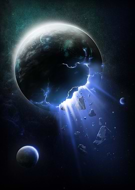Destroyed Planet with Light Rays