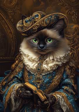 Regal Cat Portrait with Book | Aristocrat Wall Print