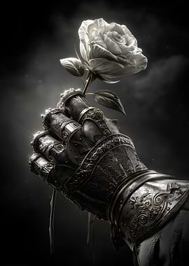 Knight's Gauntlet Holding White Rose