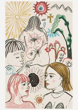 Abstract Portrait Collage with Floral Elements