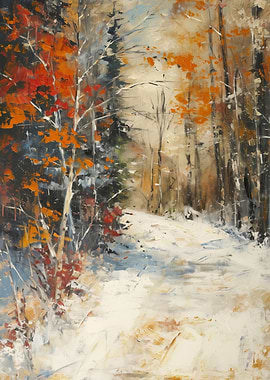 Winter Forest Path Painting