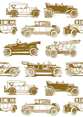 Golden Vintage Car Pattern