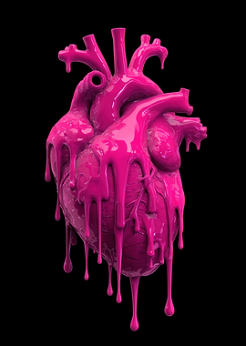Pink Dripping Heart on Black Background