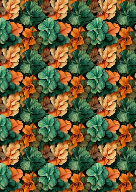 Floral Pattern with Green and Orange Flowers