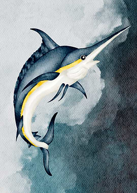 Watercolor Marlin Fish Illustration