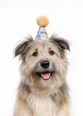 Pyrenean Sheepdog with Birthday Hat