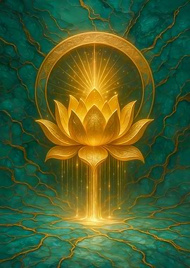 Golden Lotus Flower with Light Rays