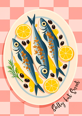 Sardines with Lemon and Olives Illustration