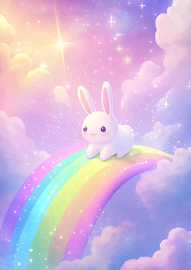 Cute Bunny Rainbow Sky