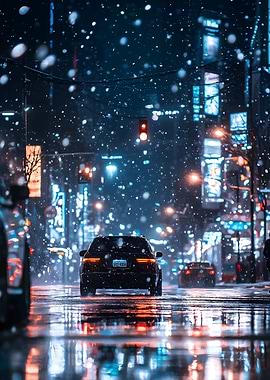 Snowy City Night Drive