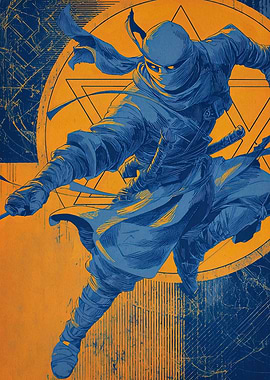 Blue Ninja Action Pose Art