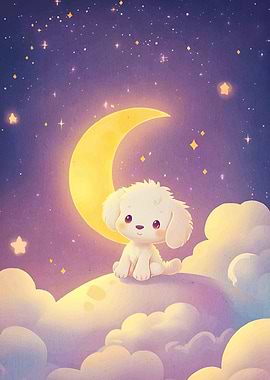 Cute Dog Cloud Moon