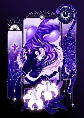 Purple Tiger with Lilies and Stars